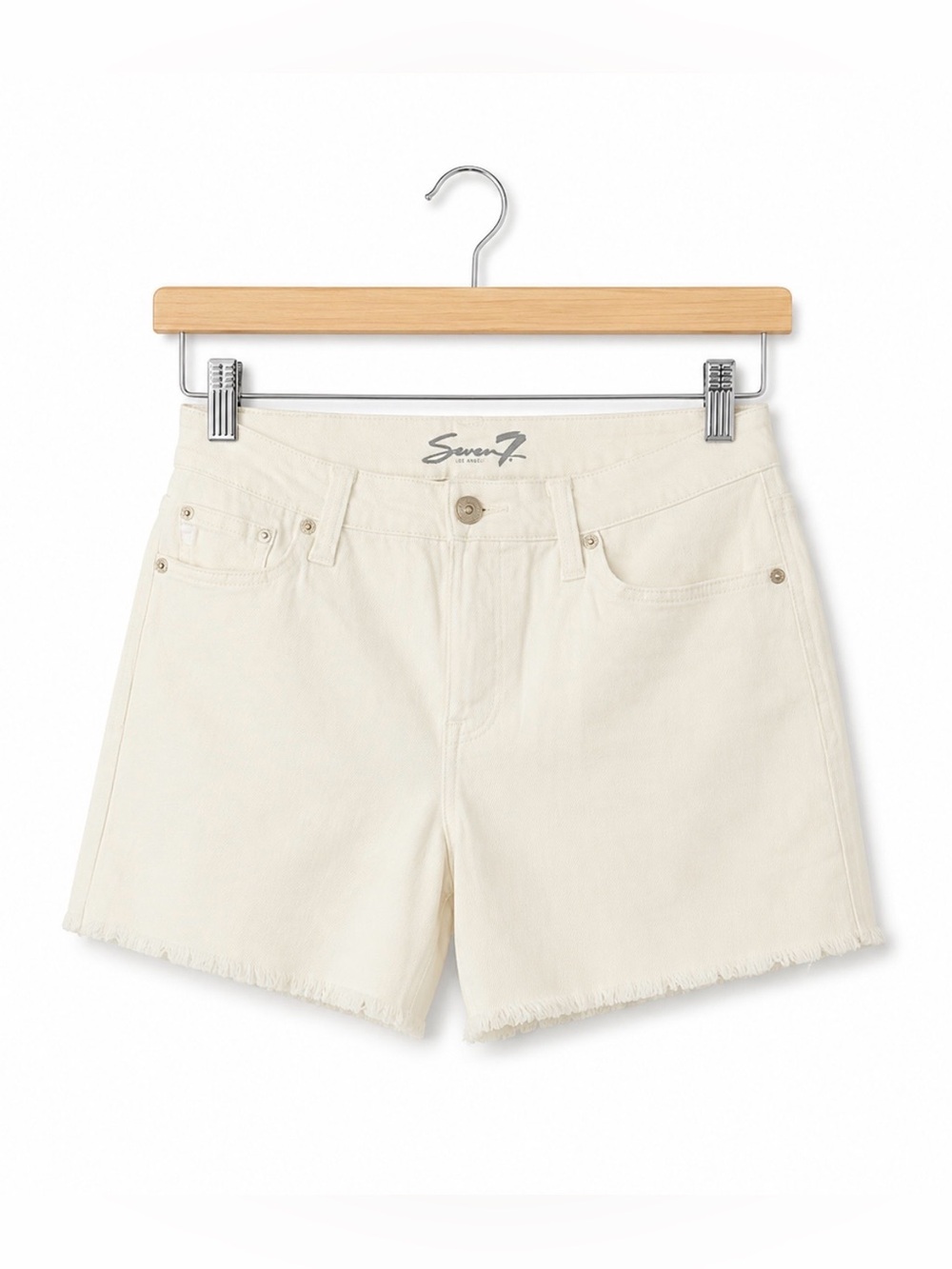 Seven7 Cream Denim Cutoff Shorts NWT Women’s Size 6 Raw Hem High Rise Jean